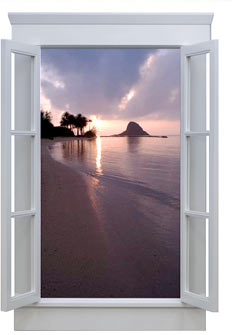 eScape Window playing scene es004 - Tropical Sunrise with Island, Hawaii